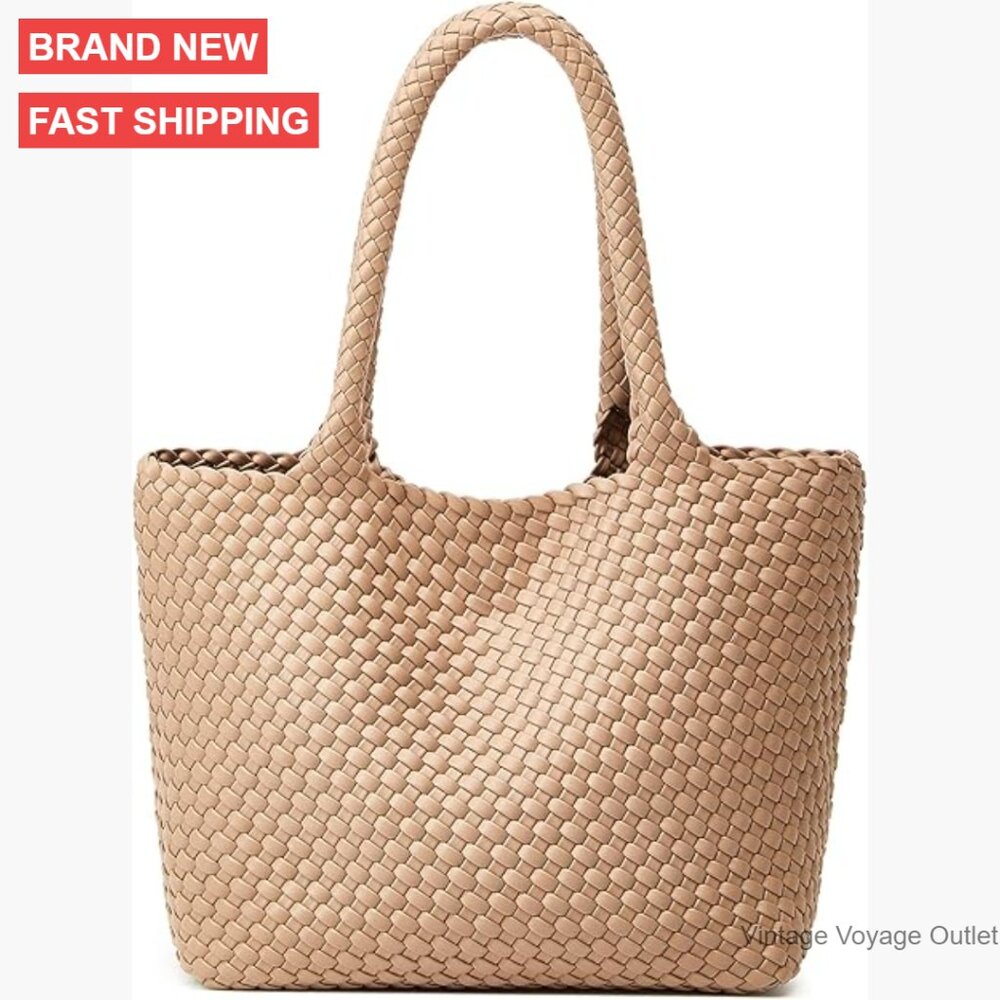 Large Vegan Leather Woven Tote Bag With Detachable Clutch & Removable Cushion